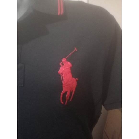 Polo Ralph Lauren Mens XL Custom Fit Polo Shirt Black Red Big Pony #8 - Picture 2 of 12